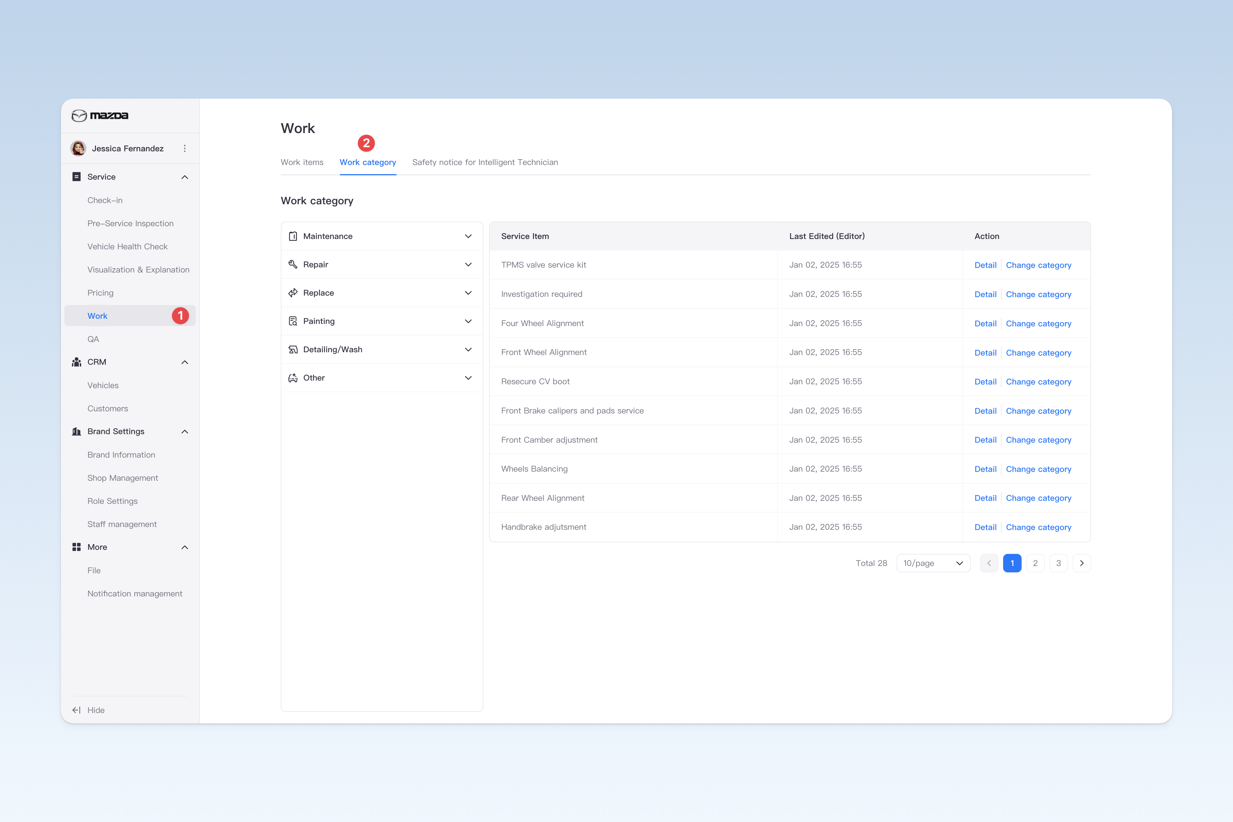 "Work Service Categories" location