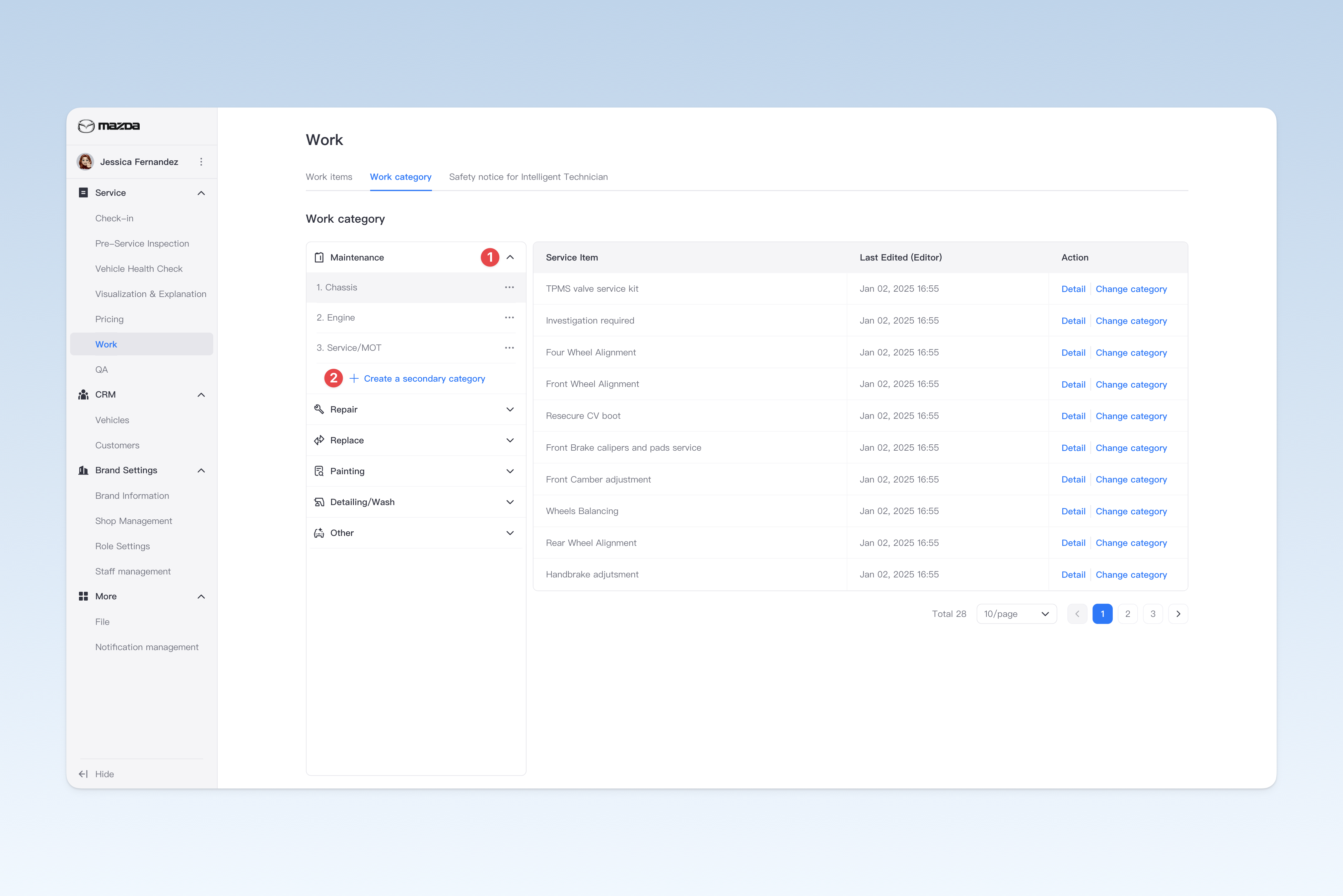 Creating work service categories