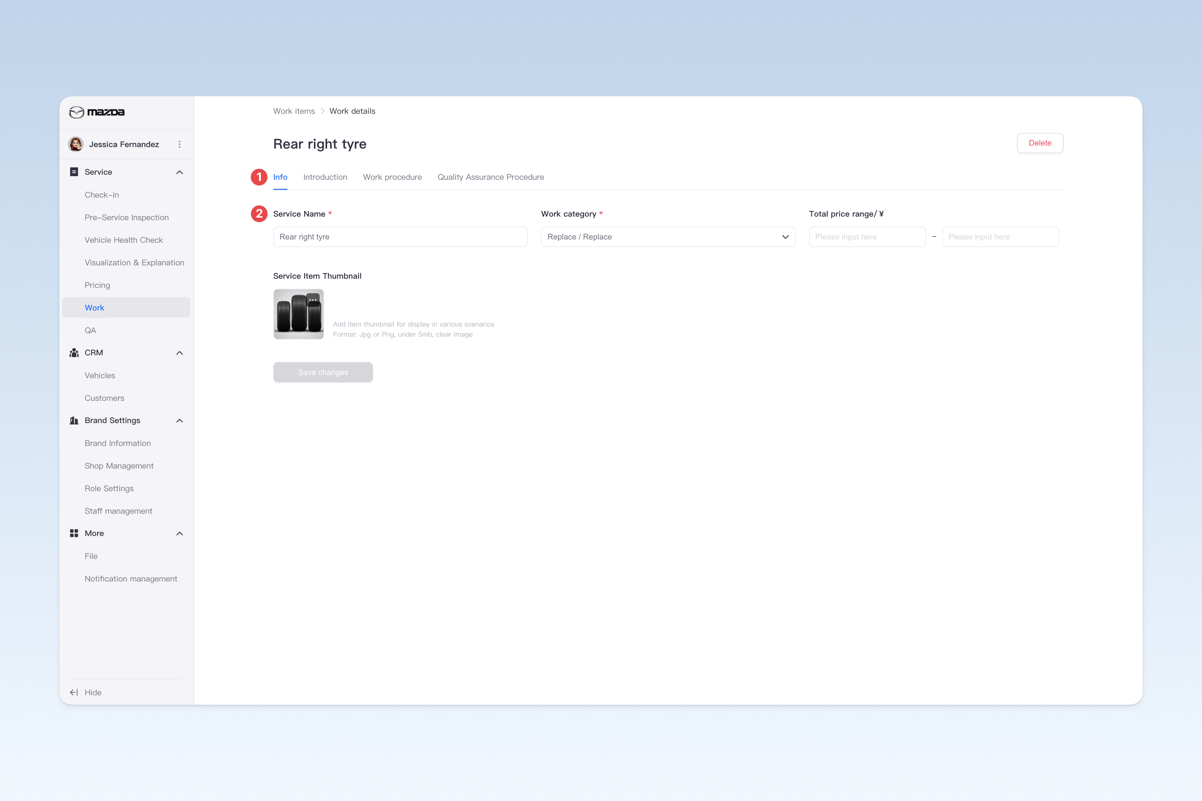 2. Configure "Work Service Item" basic information