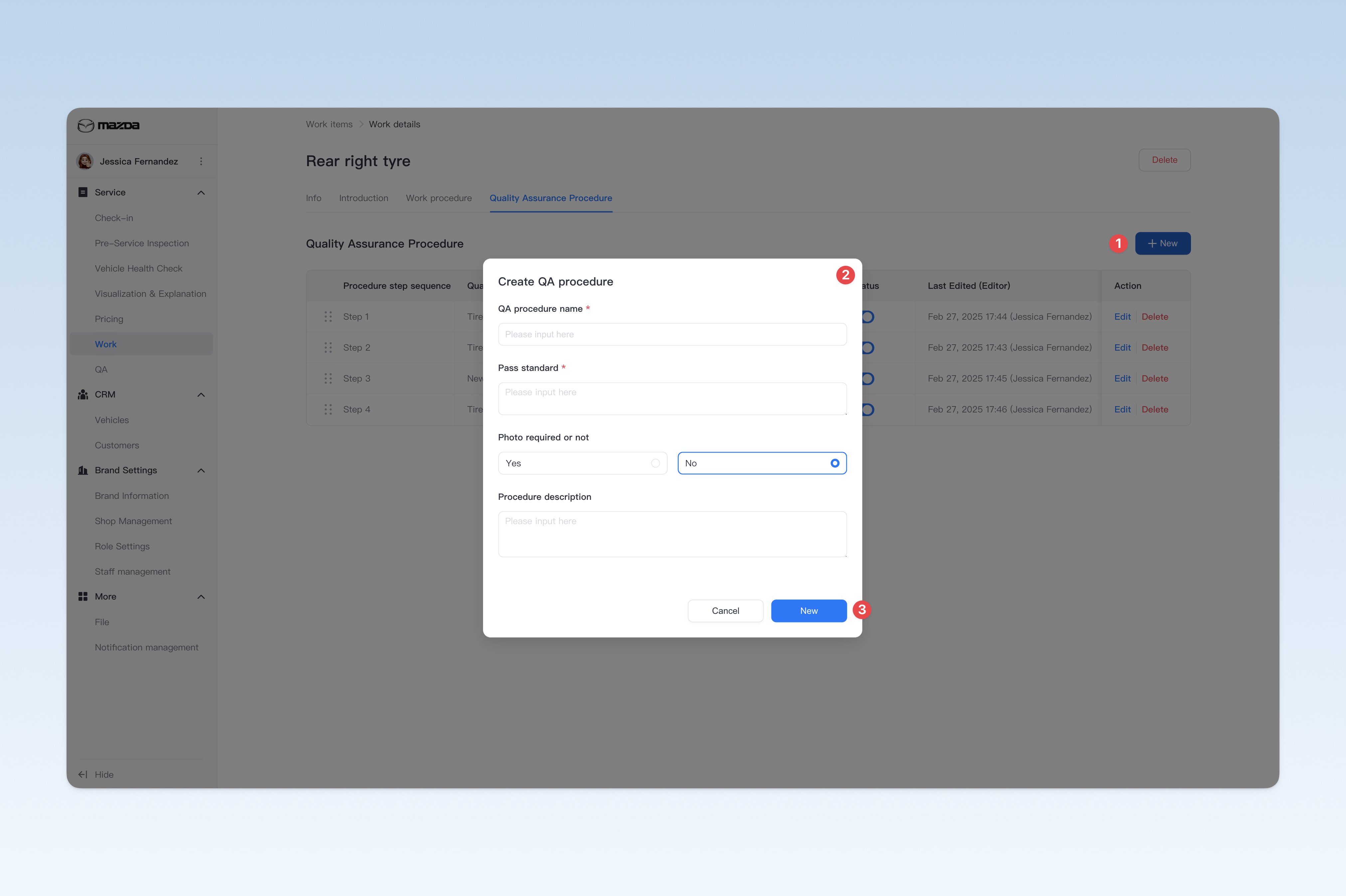 Create Work QA Procedure