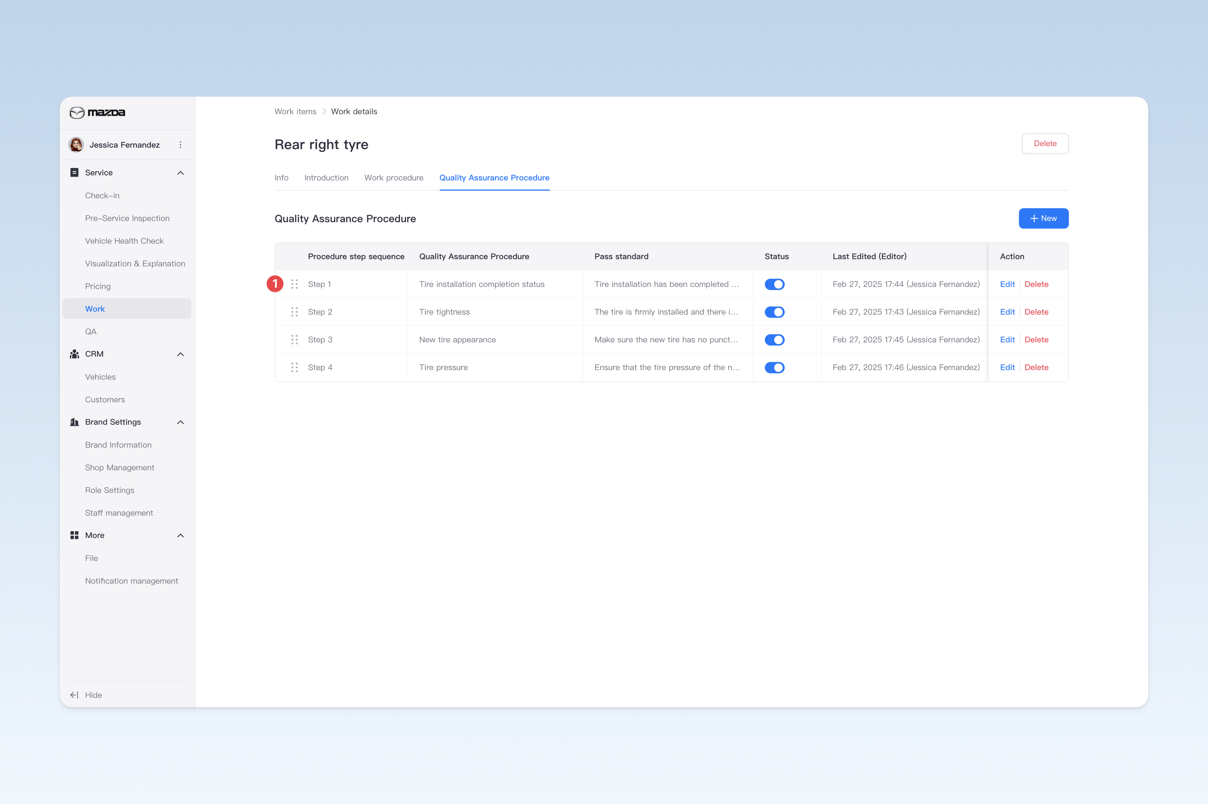 Change the Order of Work QA Procedures