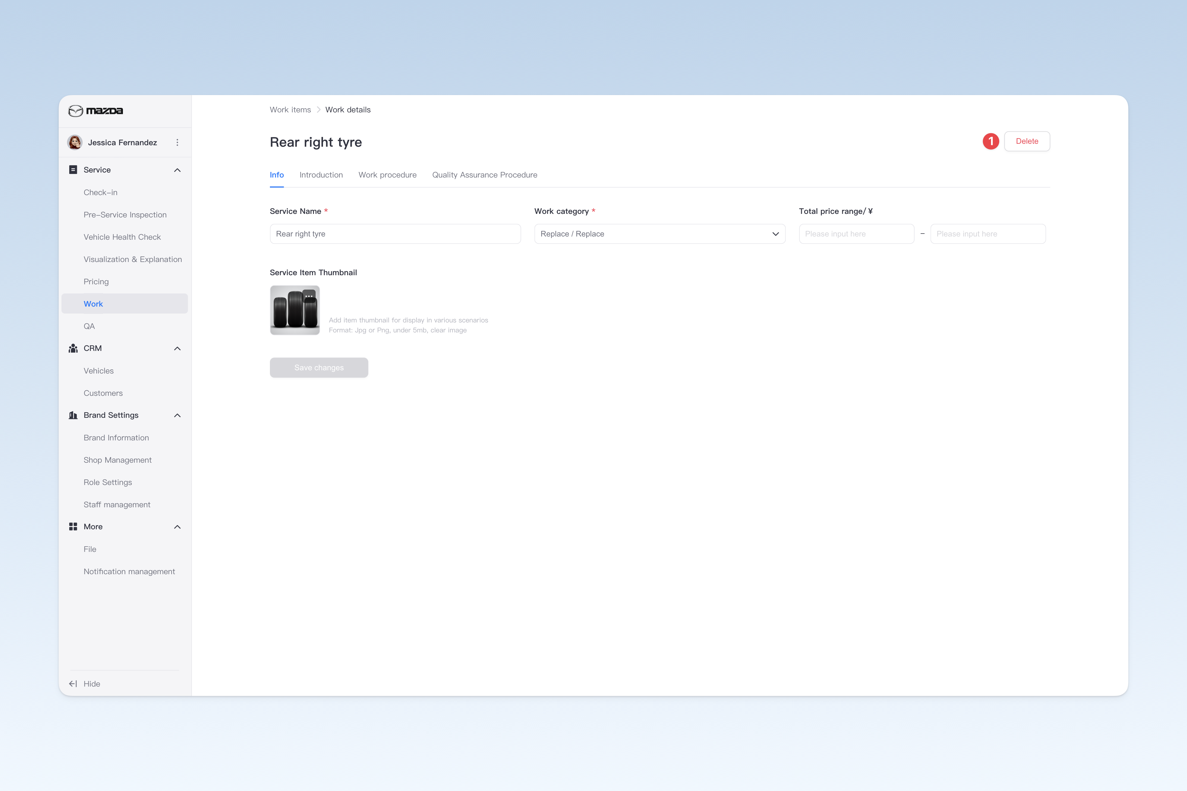 "Delete Work Service Item" Method 2