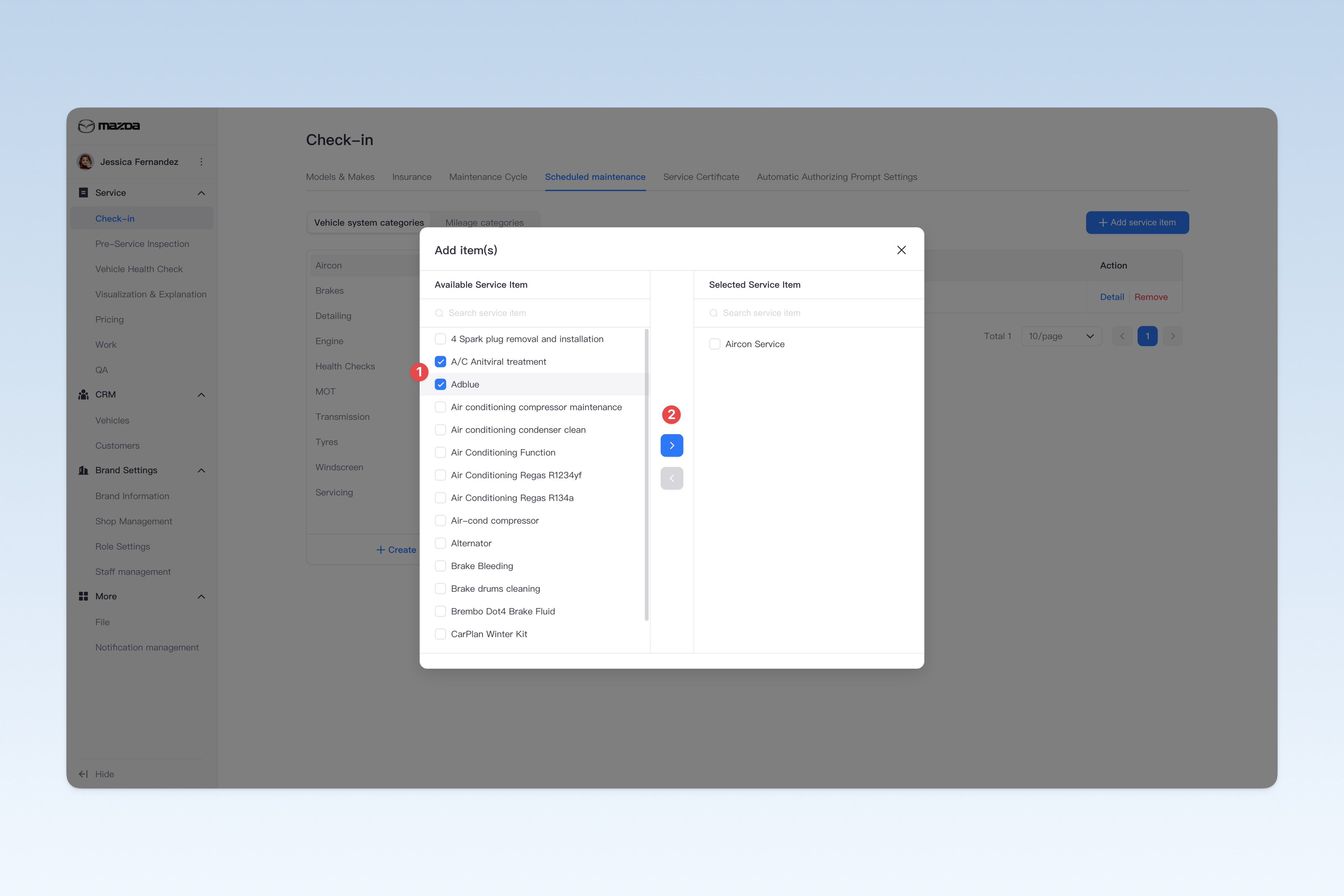 2. Add service items